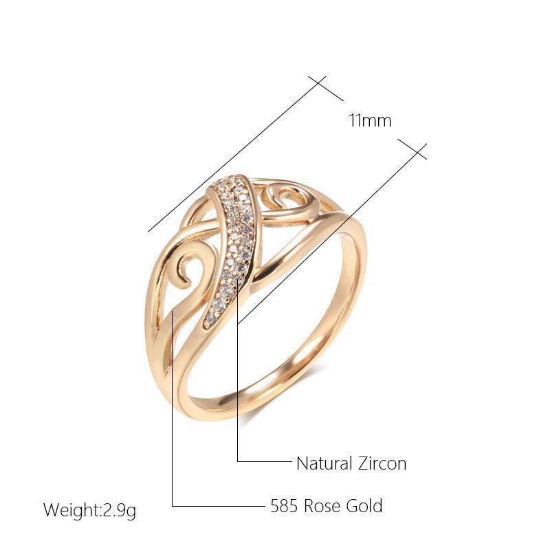 Refined Vintage 585 Rose Gold Rings with Unique Natural Zircon Patterns