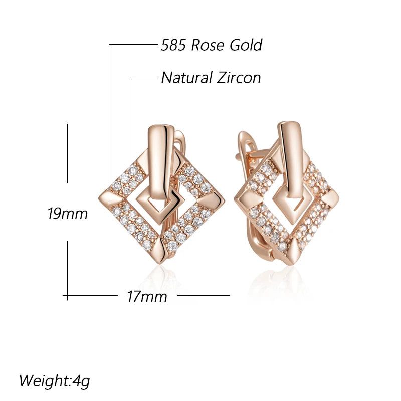 Refined Vintage 585 Rose Gold Square Drop Earrings with Natural Zircon