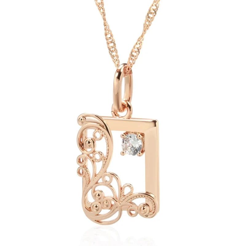 Refined Vintage 585 Rose Gold Square Pendant Necklace with Natural Zircon and Cubic Zirconia Accents