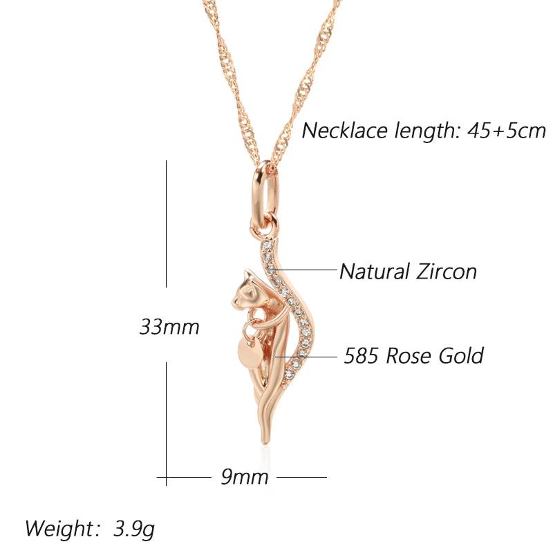 Refined Vintage Animal Pendant Necklace with Natural Zircon in 585 Rose Gold Finish