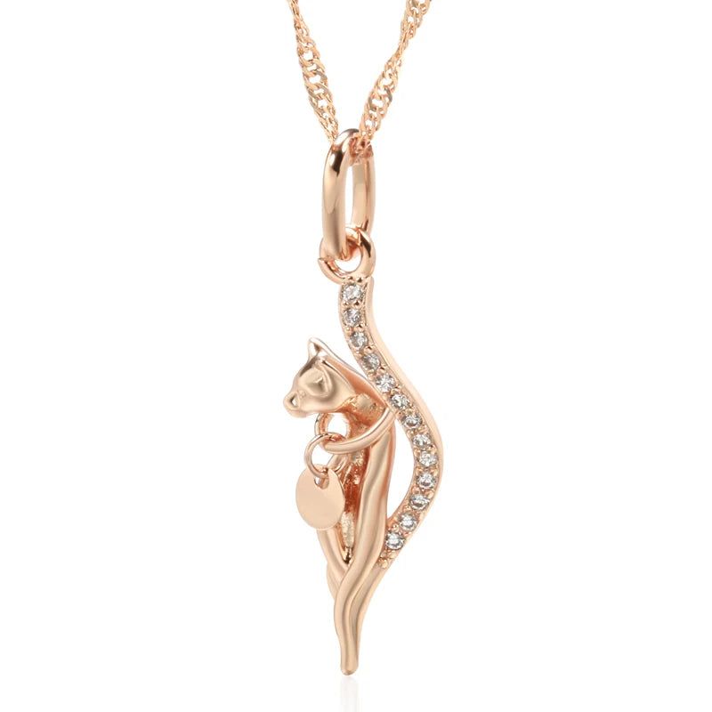 Refined Vintage Animal Pendant Necklace with Natural Zircon in 585 Rose Gold Finish