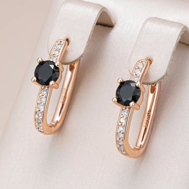 Refined Vintage Black Hoop Earrings in 585 Rose Gold Finish