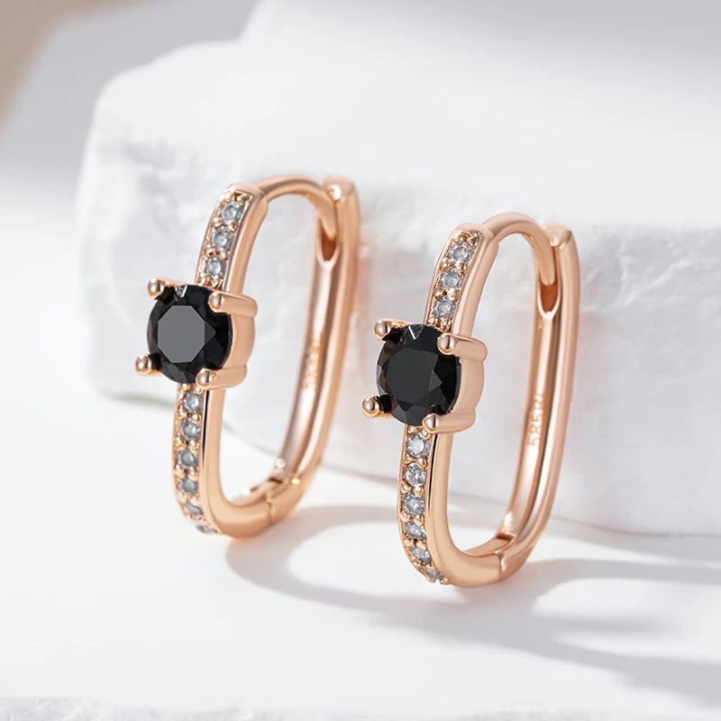 Refined Vintage Black Hoop Earrings in 585 Rose Gold Finish