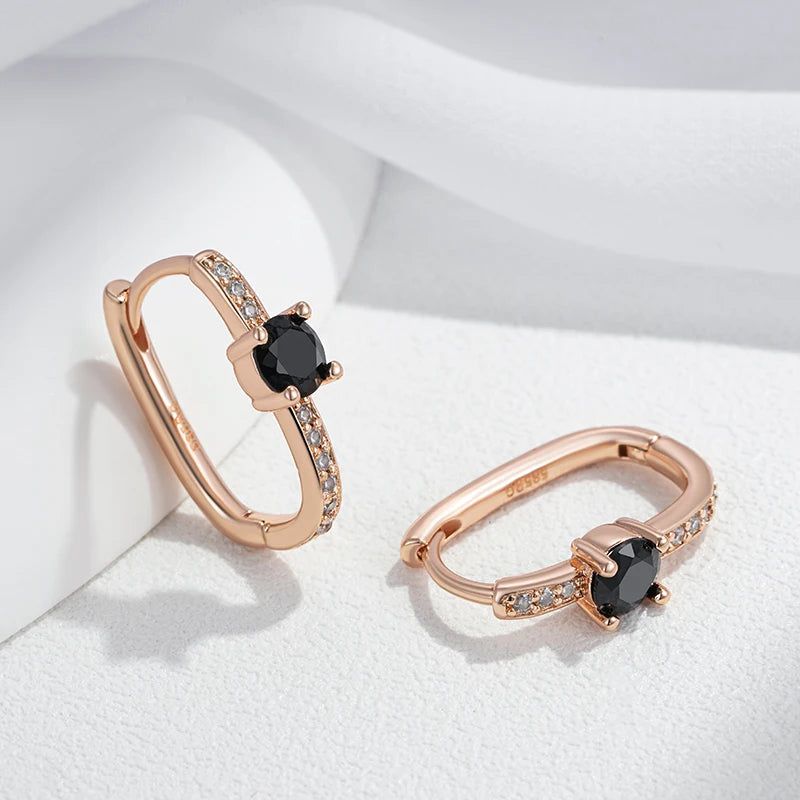 Refined Vintage Black Hoop Earrings in 585 Rose Gold Finish