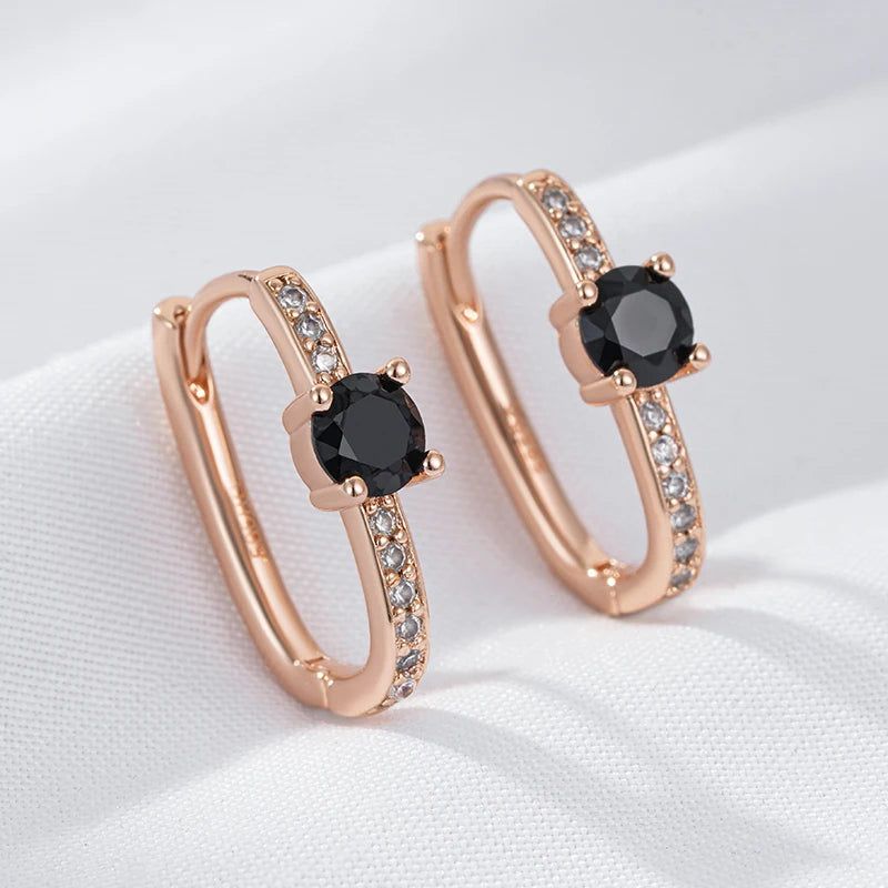 Refined Vintage Black Hoop Earrings in 585 Rose Gold Finish