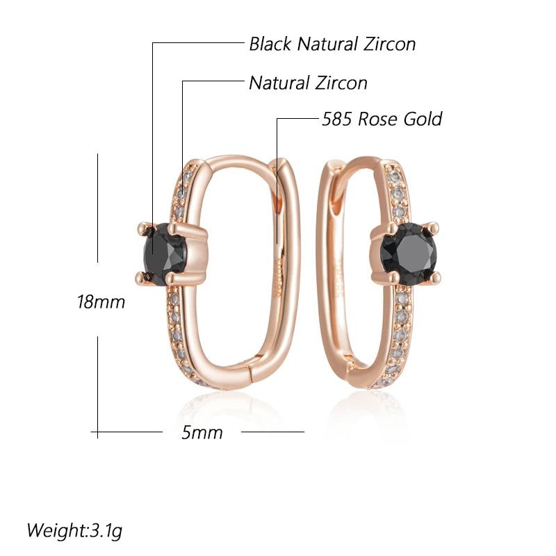 Refined Vintage Black Hoop Earrings in 585 Rose Gold Finish