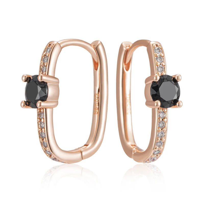 Refined Vintage Black Hoop Earrings in 585 Rose Gold Finish