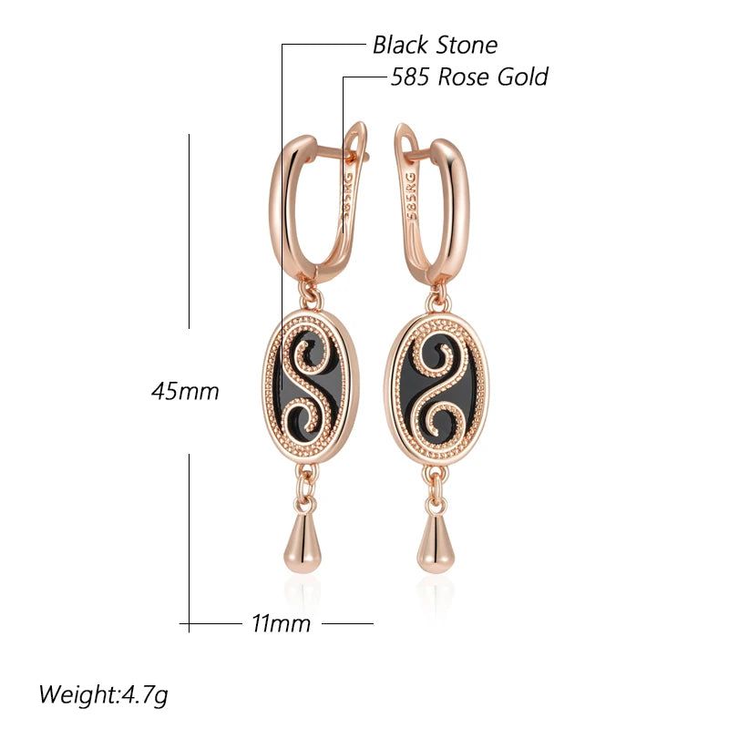 Refined Vintage Black Stone Drop Earrings in 585 Rose Gold - High-Quality Fashion Jewelry