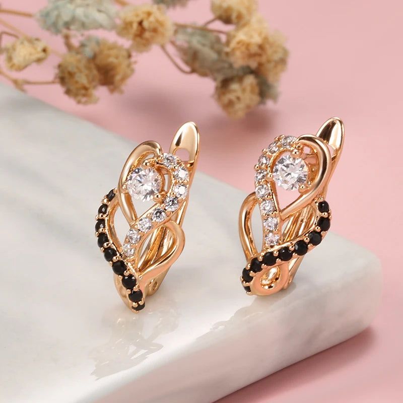 Refined Vintage Black Zircon Drop Earrings in 585 Rose Gold Finish