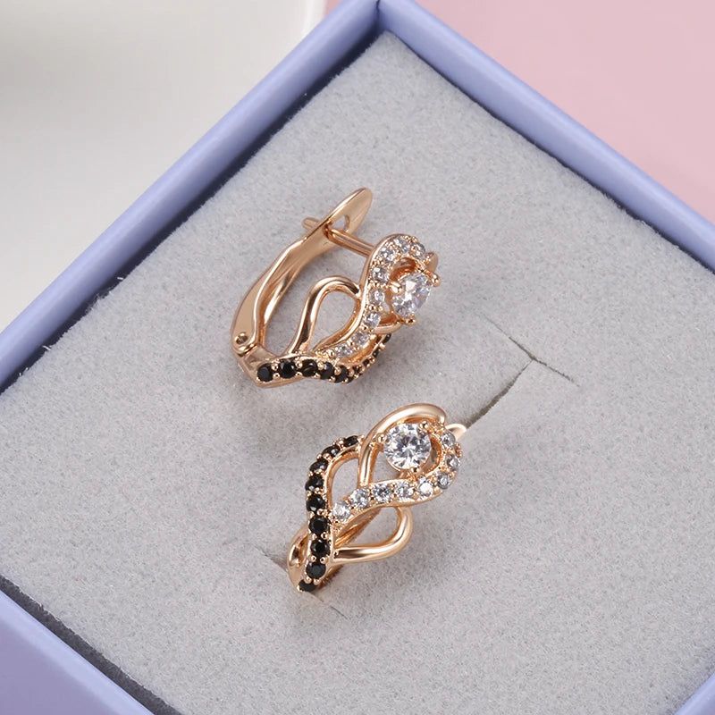 Refined Vintage Black Zircon Drop Earrings in 585 Rose Gold Finish