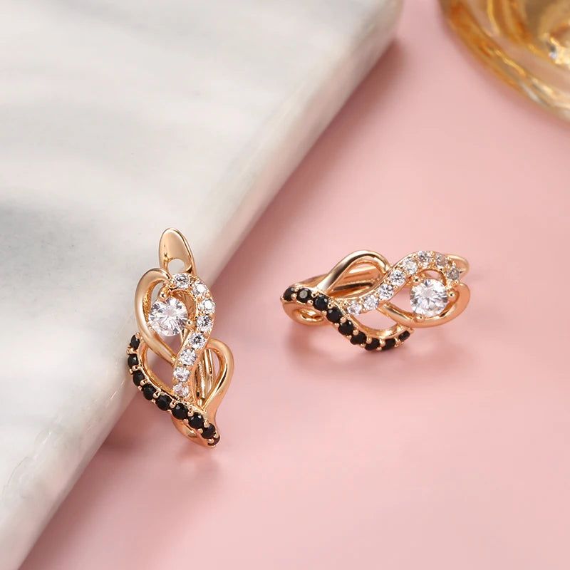 Refined Vintage Black Zircon Drop Earrings in 585 Rose Gold Finish