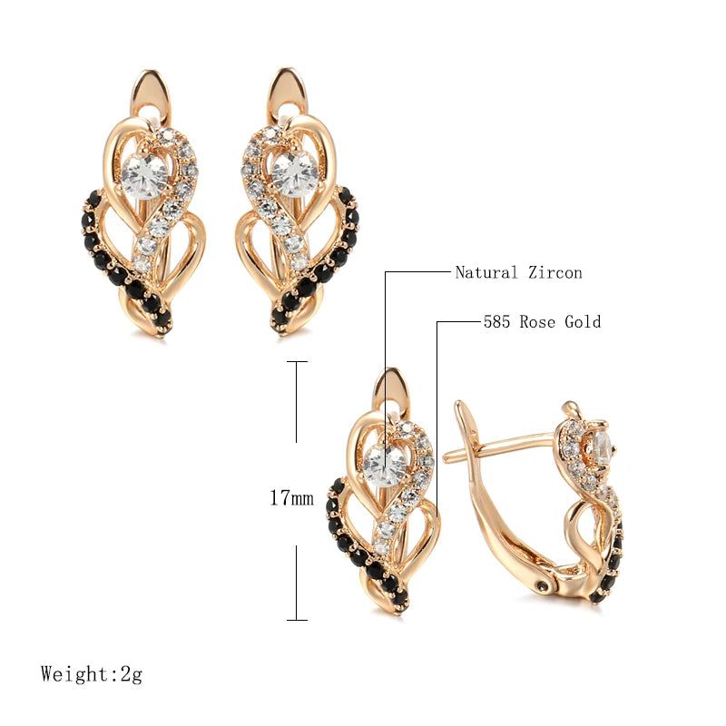 Refined Vintage Black Zircon Drop Earrings in 585 Rose Gold Finish