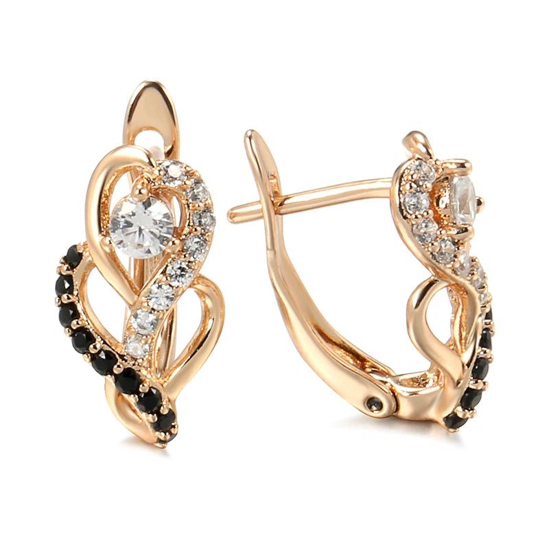 Refined Vintage Black Zircon Drop Earrings in 585 Rose Gold Finish