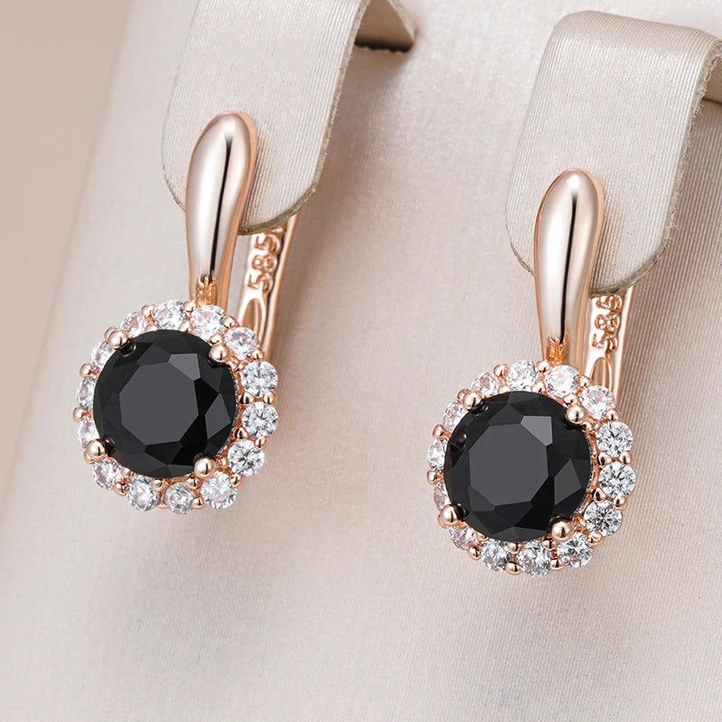 Refined Vintage Black Zircon Drop Earrings in 585 Rose Gold Plating