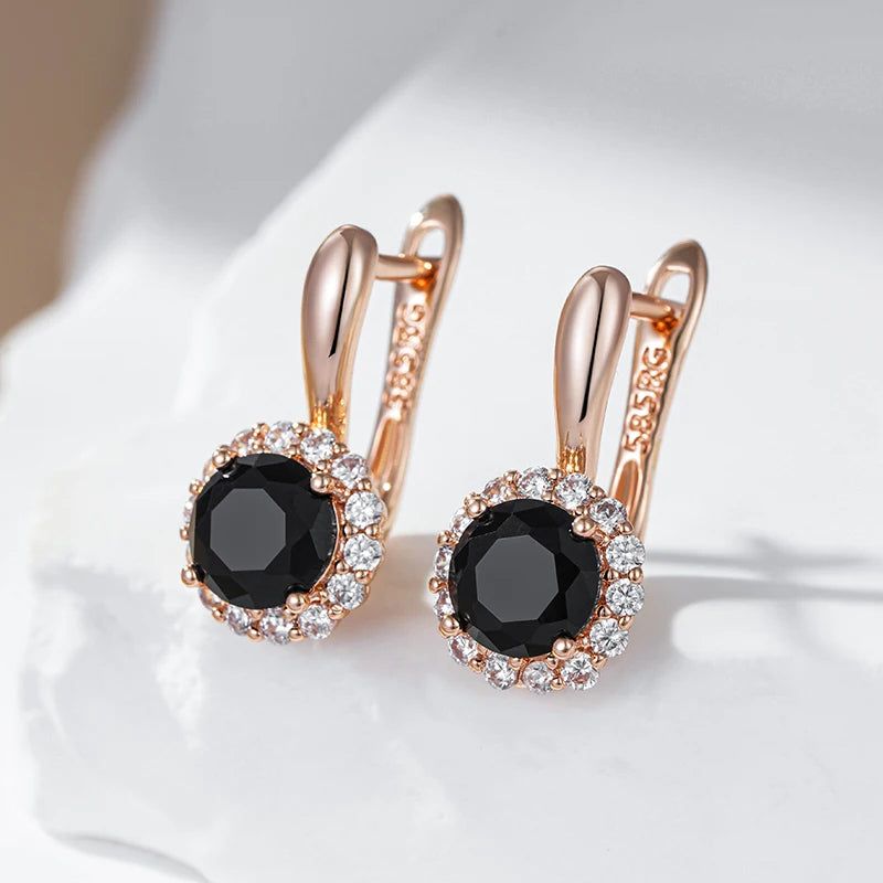 Refined Vintage Black Zircon Drop Earrings in 585 Rose Gold Plating