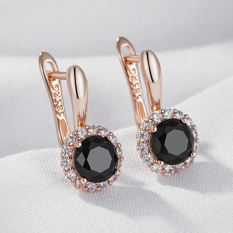 Refined Vintage Black Zircon Drop Earrings in 585 Rose Gold Plating