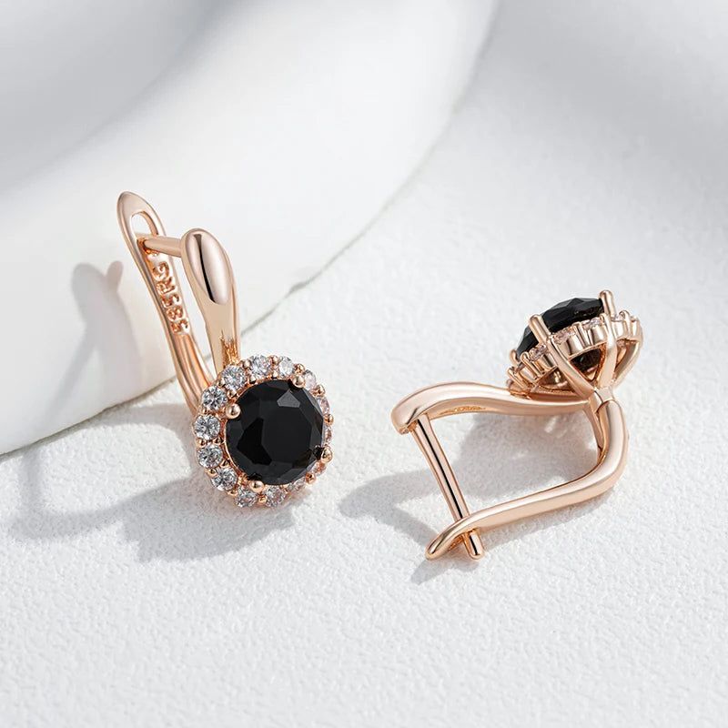 Refined Vintage Black Zircon Drop Earrings in 585 Rose Gold Plating