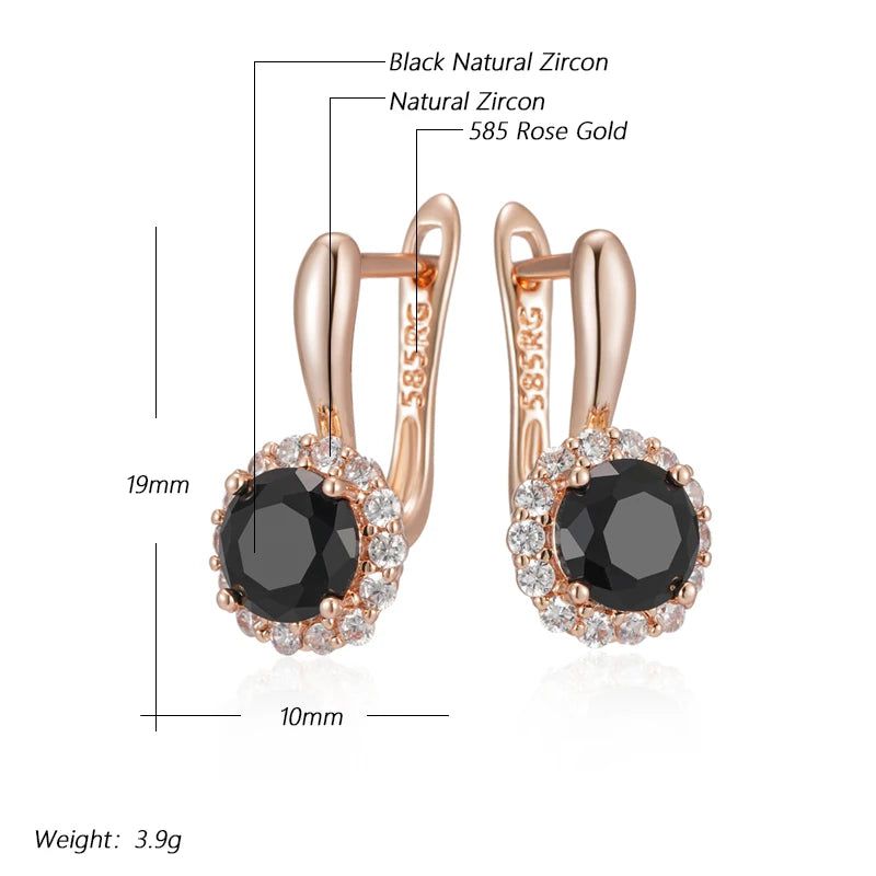 Refined Vintage Black Zircon Drop Earrings in 585 Rose Gold Plating