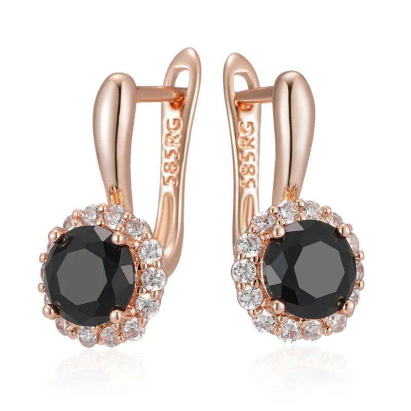 Refined Vintage Black Zircon Drop Earrings in 585 Rose Gold Plating