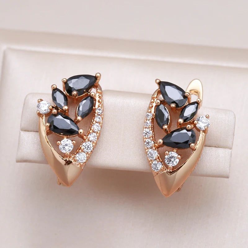 Refined Vintage Black and White Zircon Drop Earrings in 585 Rose Gold