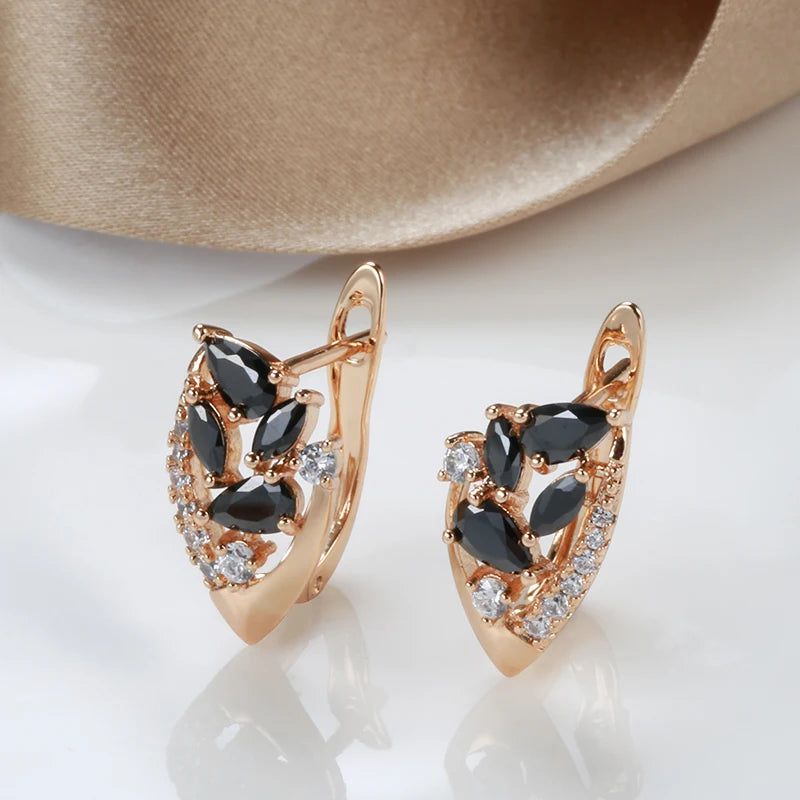 Refined Vintage Black and White Zircon Drop Earrings in 585 Rose Gold