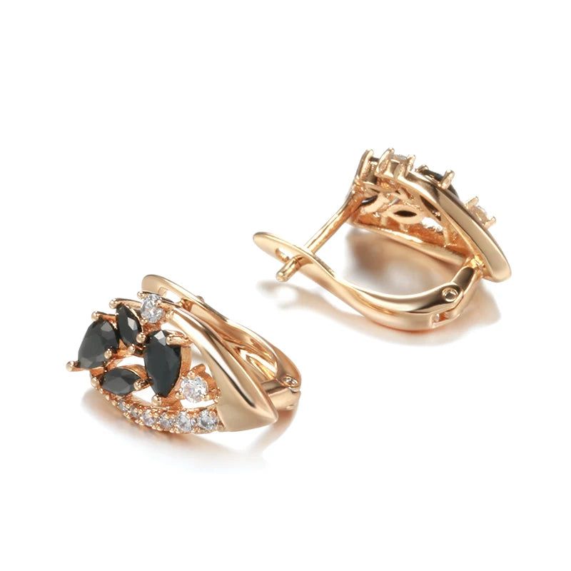 Refined Vintage Black and White Zircon Drop Earrings in 585 Rose Gold