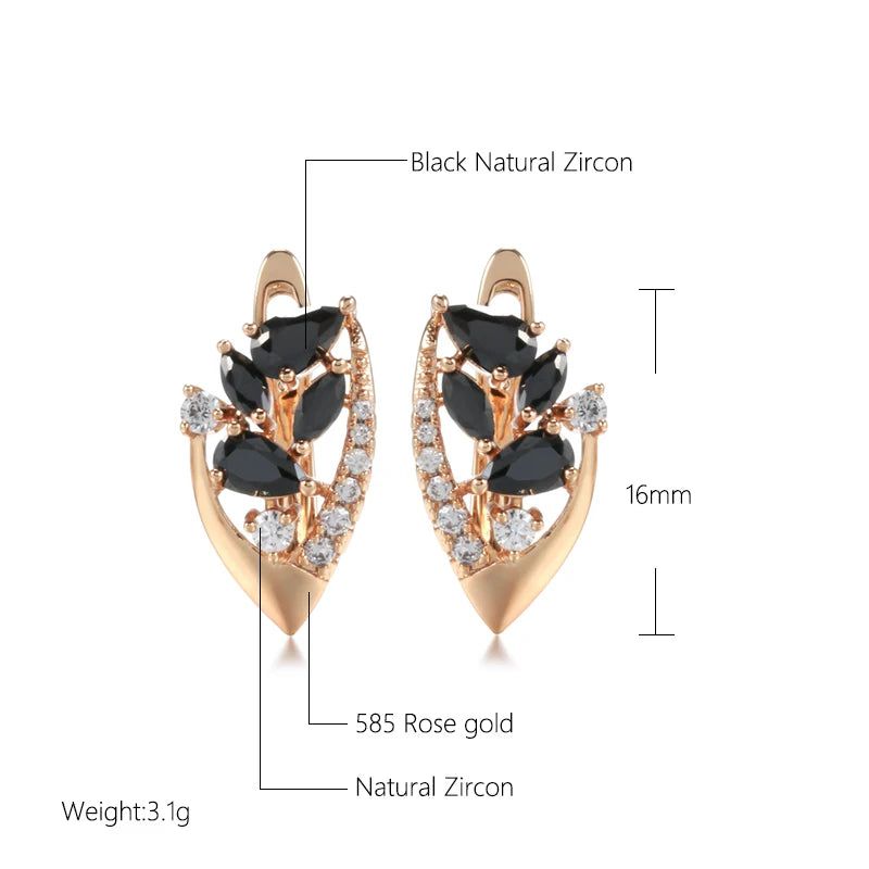 Refined Vintage Black and White Zircon Drop Earrings in 585 Rose Gold