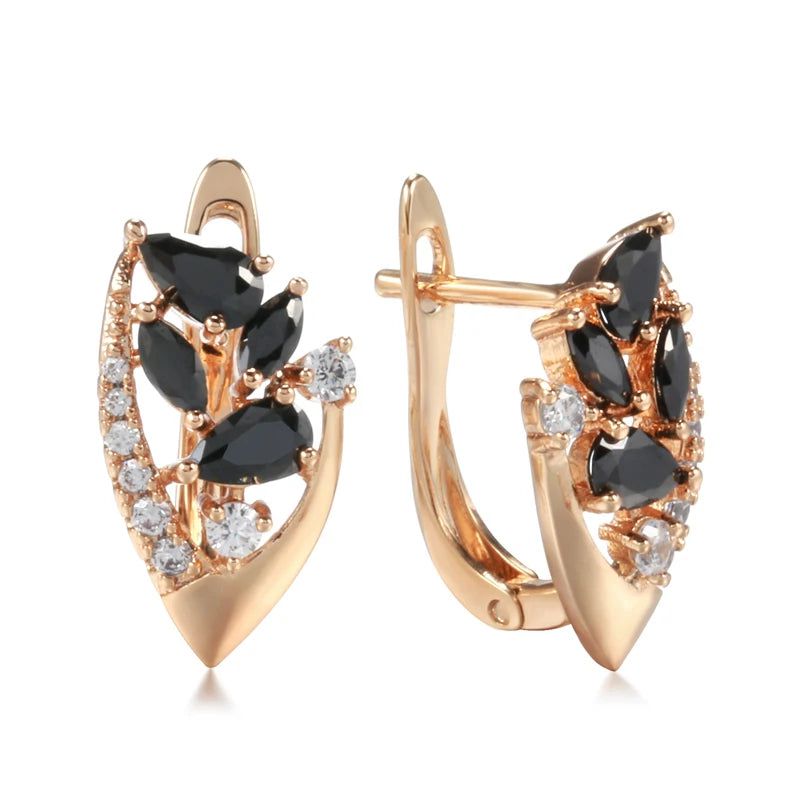 Refined Vintage Black and White Zircon Drop Earrings in 585 Rose Gold