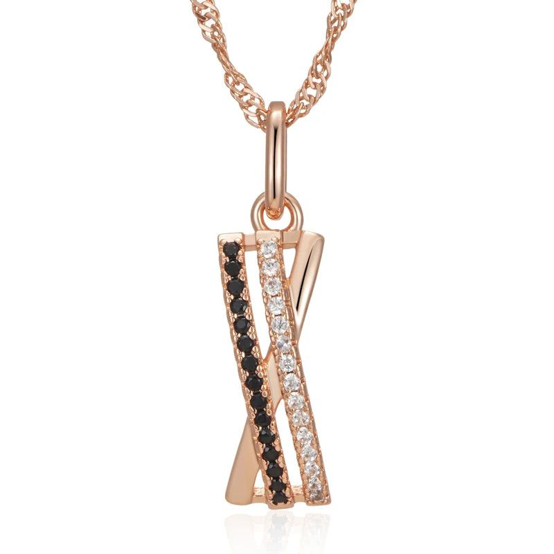 Refined Vintage Black and White Zircon Pendant Necklace in 585 Rose Gold Finish