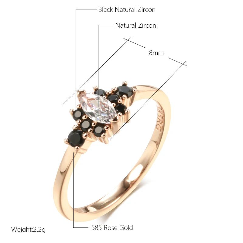 Refined Vintage Black and White Zircon Ring in 585 Rose Gold Finish