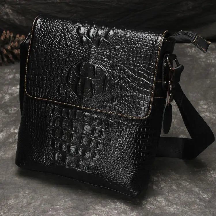 Retro Crocodile Pattern Genuine Leather Messenger Bag for Men - Stylish Cowhide Shoulder Bag