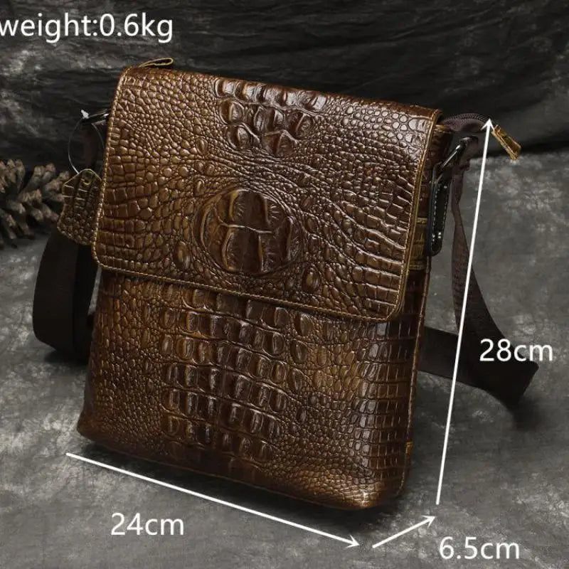 Retro Crocodile Pattern Genuine Leather Messenger Bag for Men - Stylish Cowhide Shoulder Bag