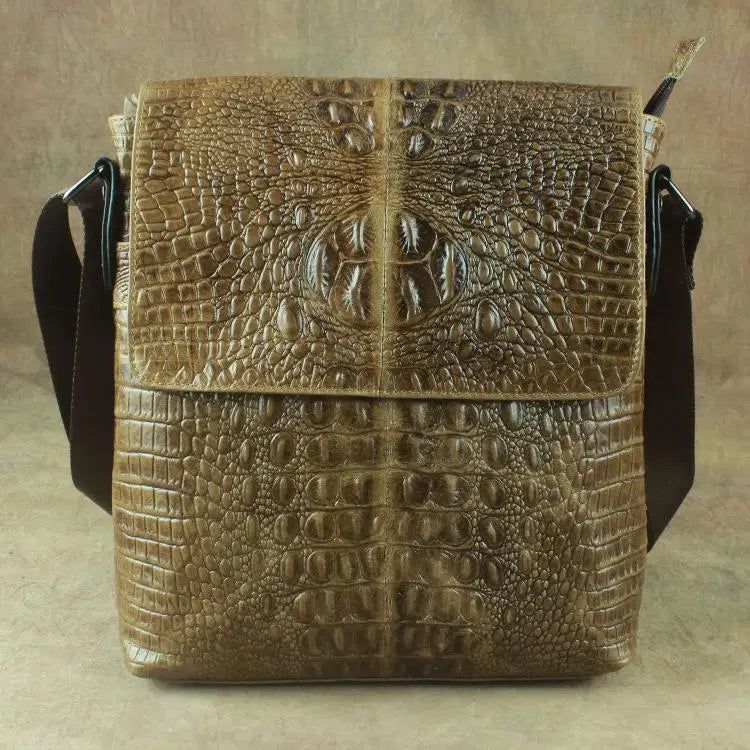 Retro Crocodile Pattern Genuine Leather Messenger Bag for Men - Stylish Cowhide Shoulder Bag