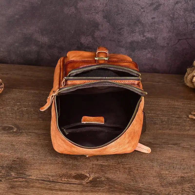 Retro Genuine Leather Men's Chest Bag – Multi-Functional Solid Color Cowhide Handmade Crossbody & Shoulder Bag