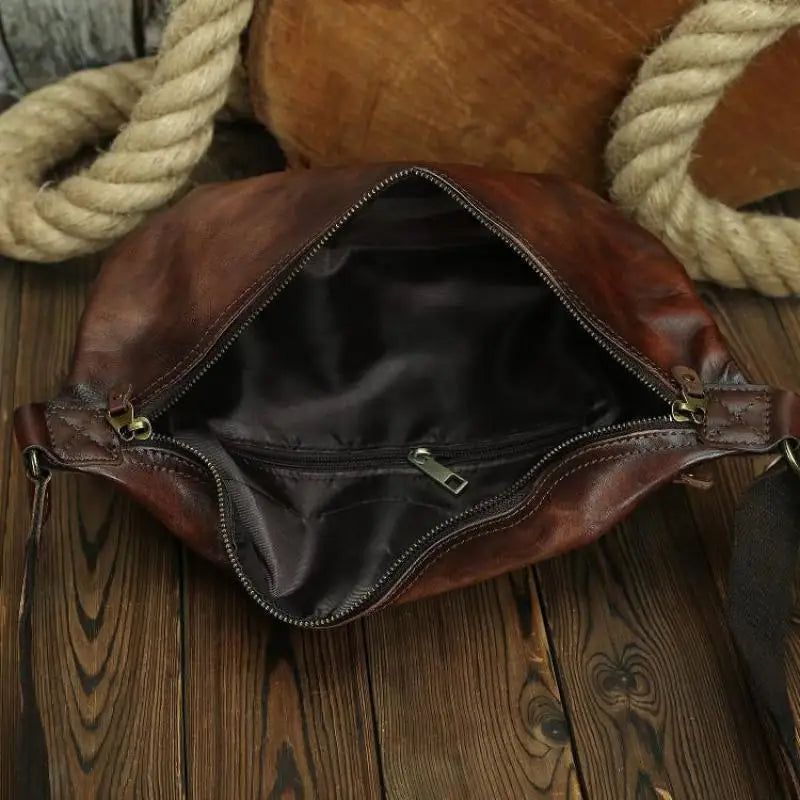 Retro Genuine Leather Men's Chest Bag - Natural Cowhide Shoulder Messenger for Travel