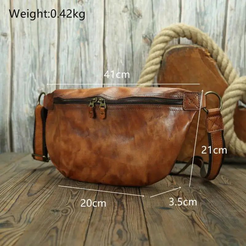 Retro Genuine Leather Men's Chest Bag - Natural Cowhide Shoulder Messenger for Travel