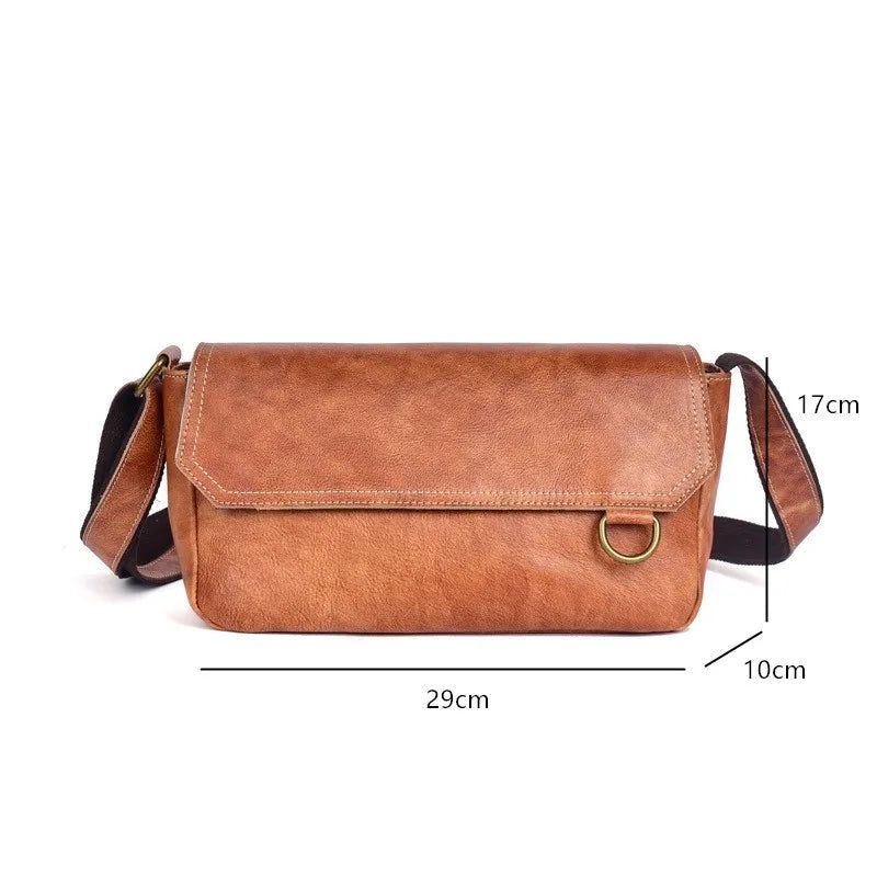 Retro Genuine Leather Men's Messenger Bag - Soft Solid Color Cowhide Shoulder & Crossbody Style