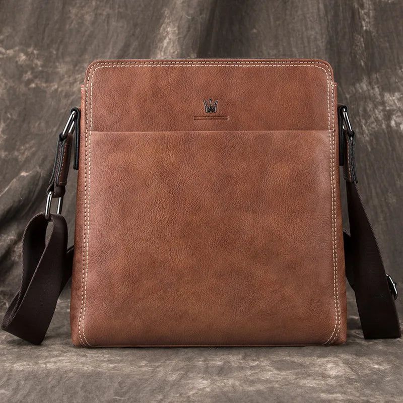 Retro Genuine Leather Men's Messenger Bag - Versatile Shoulder & Crossbody Design with Large Capacity