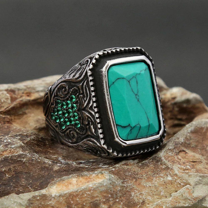 Retro Green Stone Stainless Steel Ring for Men and Women - High-Quality Punk Biker Jewelry Gift