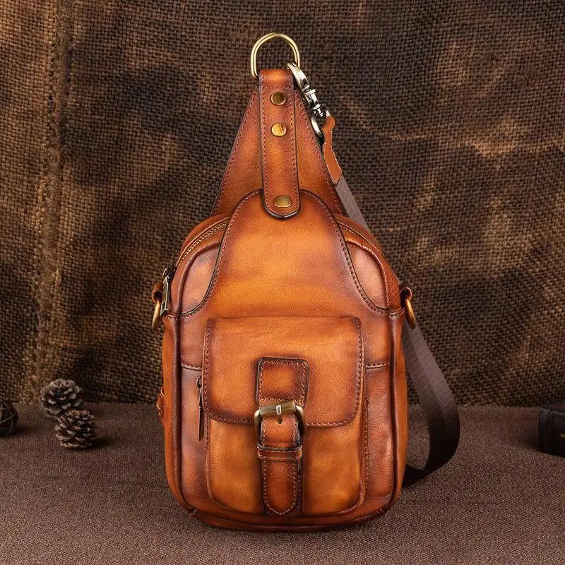 Retro Leather Men's Chest Bag - Stylish Soft Cowhide Messenger for Outdoor Activities