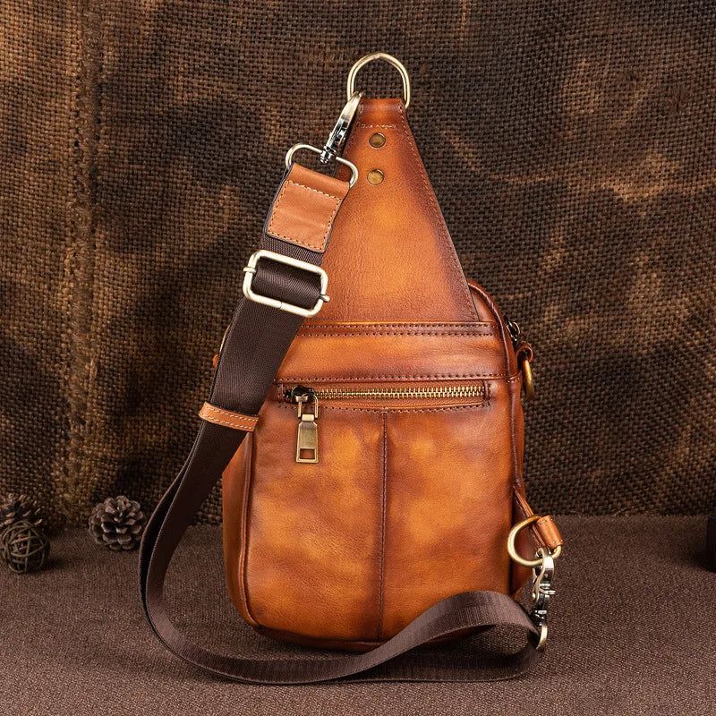 Retro Leather Men's Chest Bag - Stylish Soft Cowhide Messenger for Outdoor Activities