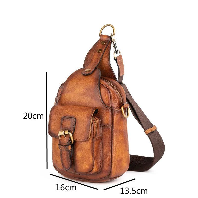 Retro Leather Men's Chest Bag - Stylish Soft Cowhide Messenger for Outdoor Activities