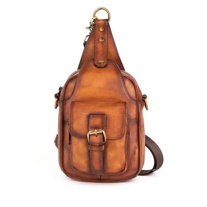 Retro Leather Men's Chest Bag - Stylish Soft Cowhide Messenger for Outdoor Activities