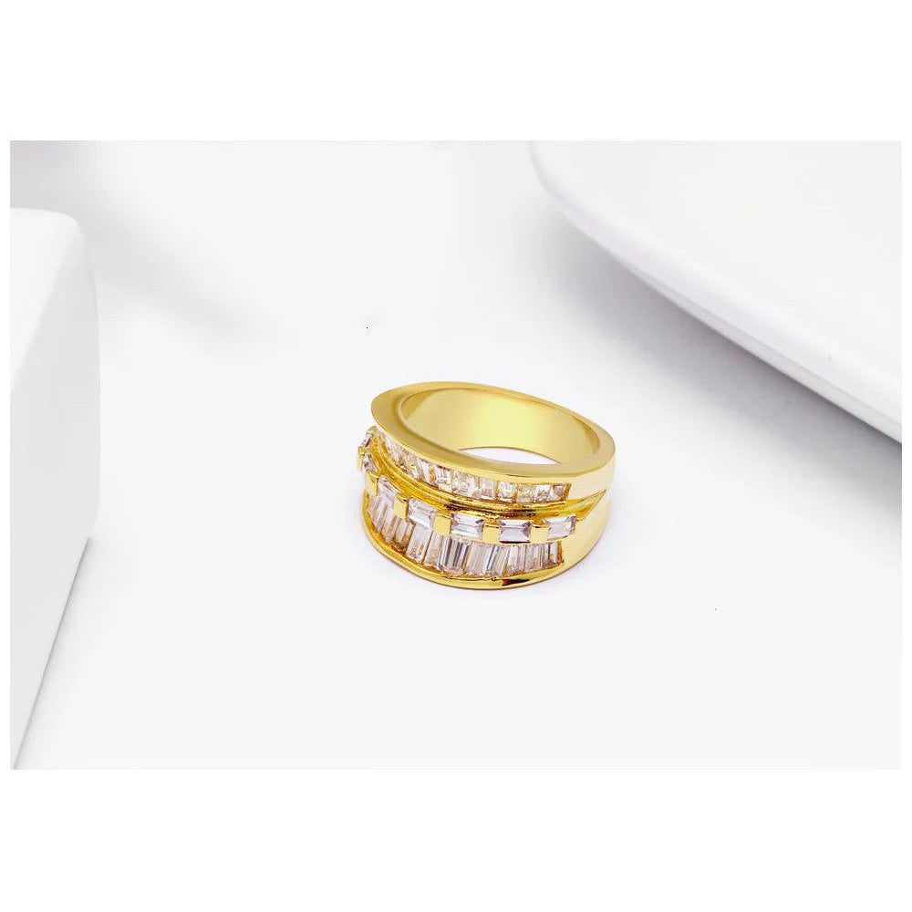 Rhodium Gold Square Cut CZ Crown Band Ring