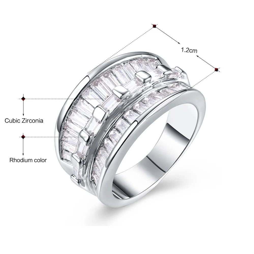 Rhodium Gold Square Cut CZ Crown Band Ring