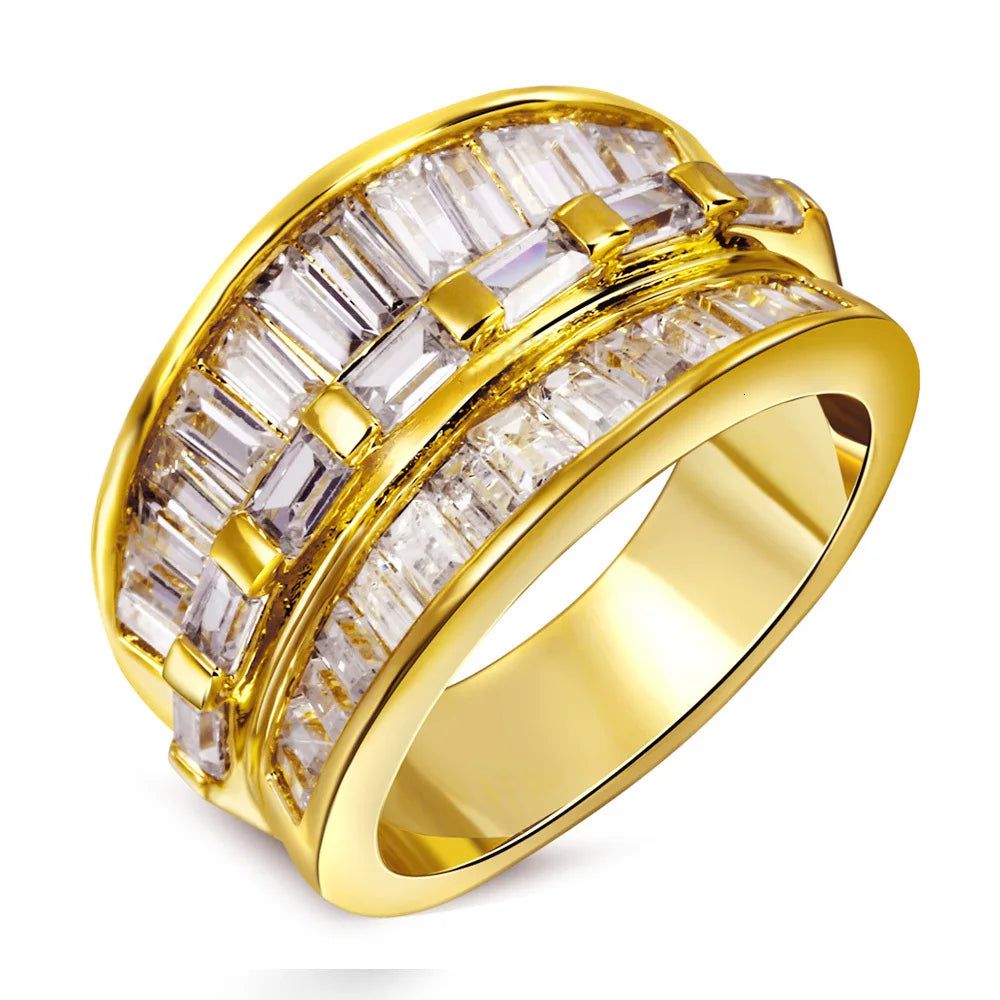 Rhodium Gold Square Cut CZ Crown Band Ring