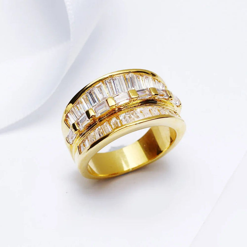 Rhodium Gold Square Cut CZ Crown Band Ring