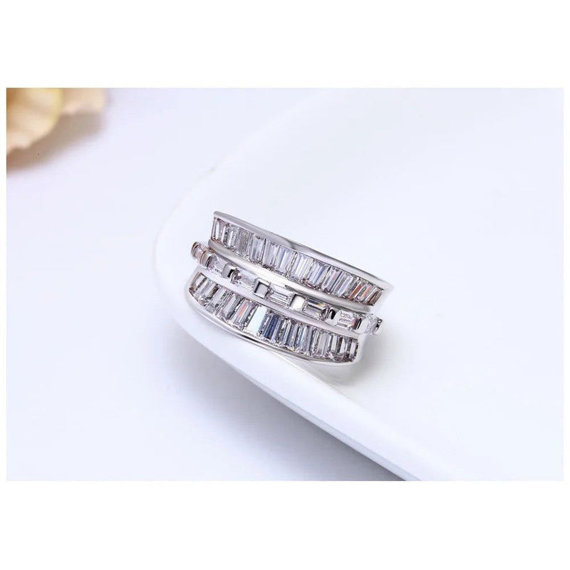 Rhodium Gold Square Cut CZ Crown Band Ring