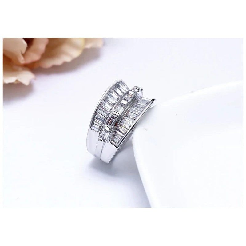 Rhodium Gold Square Cut CZ Crown Band Ring