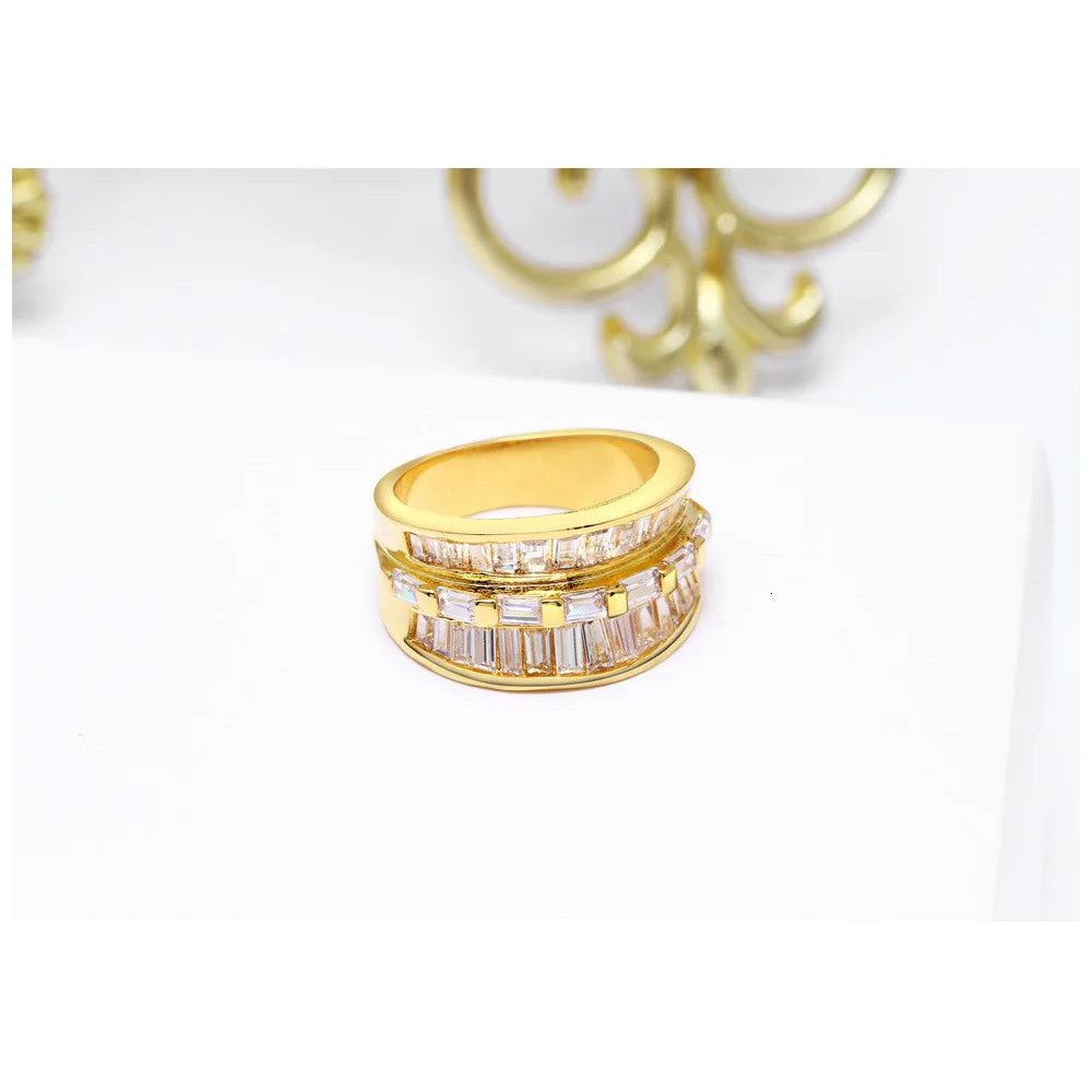 Rhodium Gold Square Cut CZ Crown Band Ring